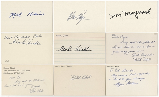Lot of (43) Football Hall of Famers Signed Index Cards and Cuts (PSA Pre Cert)